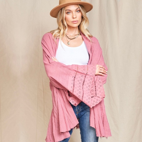 Raw Hem 100% Cotton Blend Kimono - Picture 1 of 5